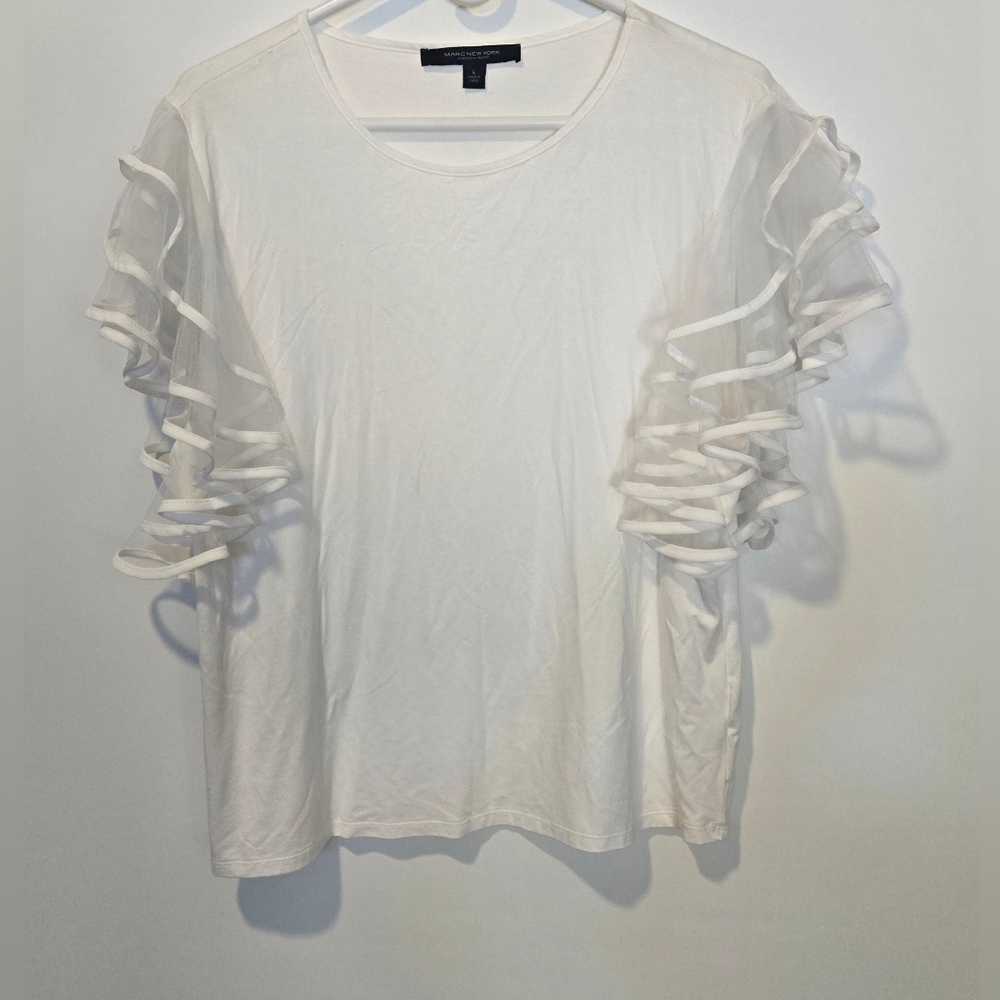 Marc Jacobs Suze Large Elegant White Ruffle Sleeve Top